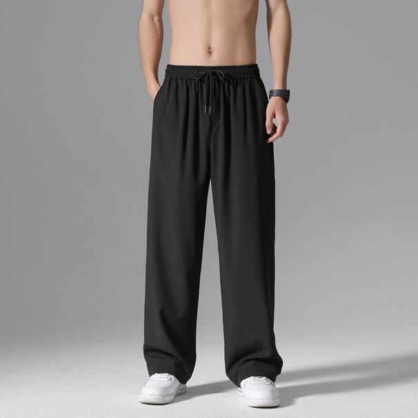Men's Clothing Casual Trousers Thin Style Trendy Wide Leg Straight Drape Air Conditioning Ice Silk Trousers Men's Pants_viptrois.com