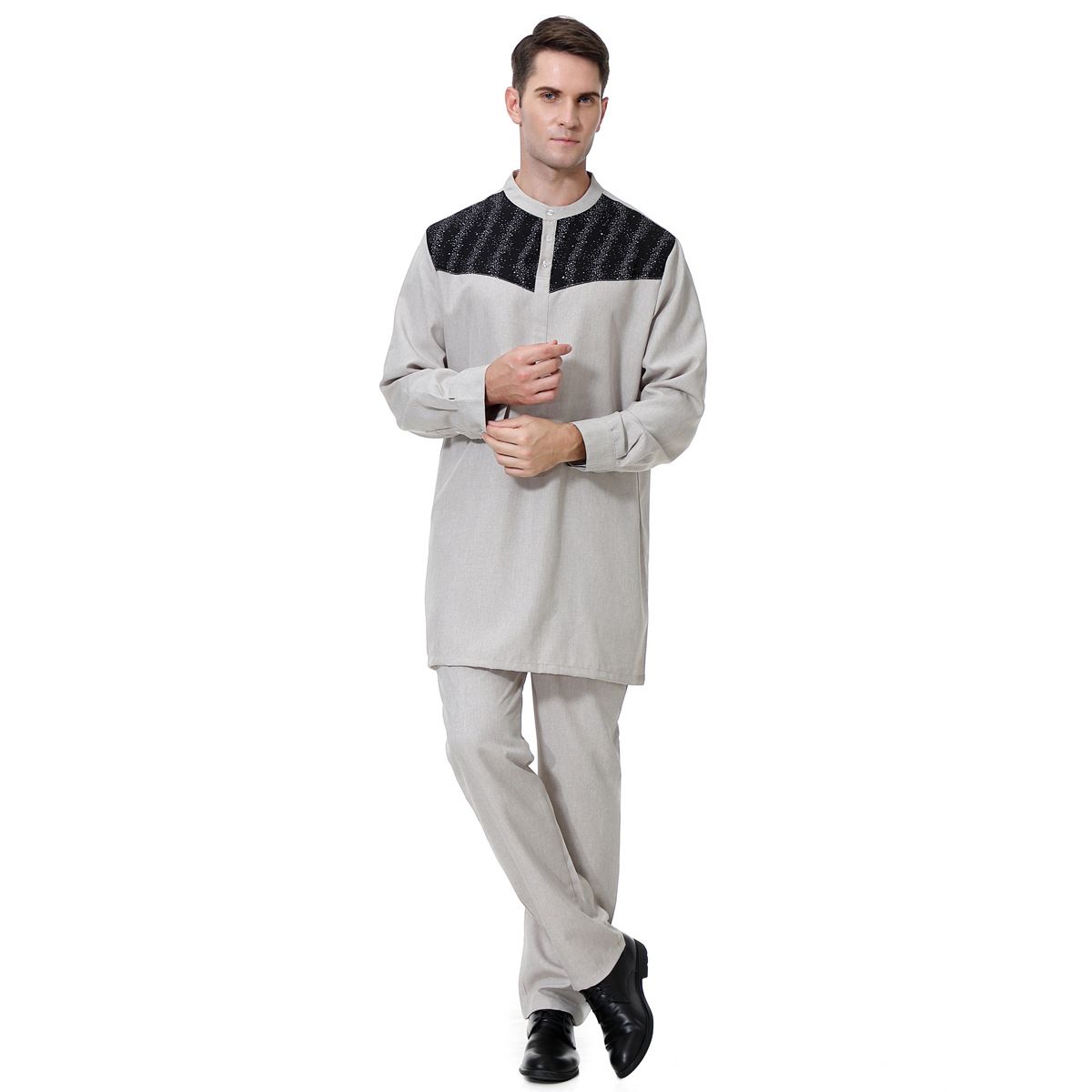 Modest Abaya Men's Robe Men’s Traditional Ethnic Tunic Set – Polyester Blend Two-Tone Cultural Outfit For Everyday Wear_viptrois.com