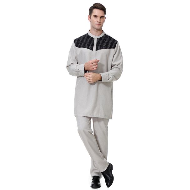 Modest Abaya Men's Robe Men’s Traditional Ethnic Tunic Set – Polyester Blend Two-Tone Cultural Outfit For Everyday Wear_viptrois.com