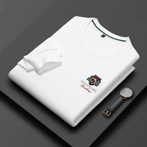 Men's Clothing High-End Middle-Aged Long-Sleeved Plus Size Business Embroidered Cotton T-Shirt Casual Round Neck Sweater Men's Top_viptrois.com