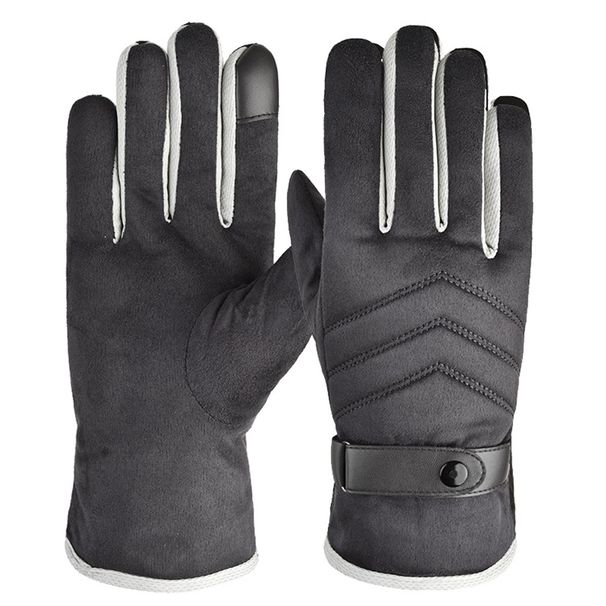 Men's Gloves New Suede Warm Gloves Men's Autumn And Winter Outdoor Cycling Plus Velvet Thickened Cycling Driving Windproof Cotton Gloves_viptrois.com
