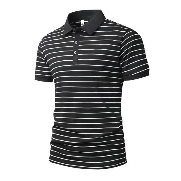 Men's Trendy Striped Shirt Collared Short Sleeved Summer Korean Style Slim Fit Fashionable And Versatile Top_viptrois.com