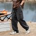 Men's Clothing Double Stereo Pocket Jeans Retro Washed Splicing Straight Loose Trousers_viptrois.com