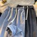 Men's Clothing Elastic Waist Straight Drawstring Jeans Men's Wear Resistant Loose Retro Hong Kong Style Work Wide Leg Pants_viptrois.com