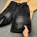 Men's Clothing Men's Black Lightning Striped Ripped Denim Shorts Washed Five Point Summer Style Trendy High End Fashion Pants_viptrois.com
