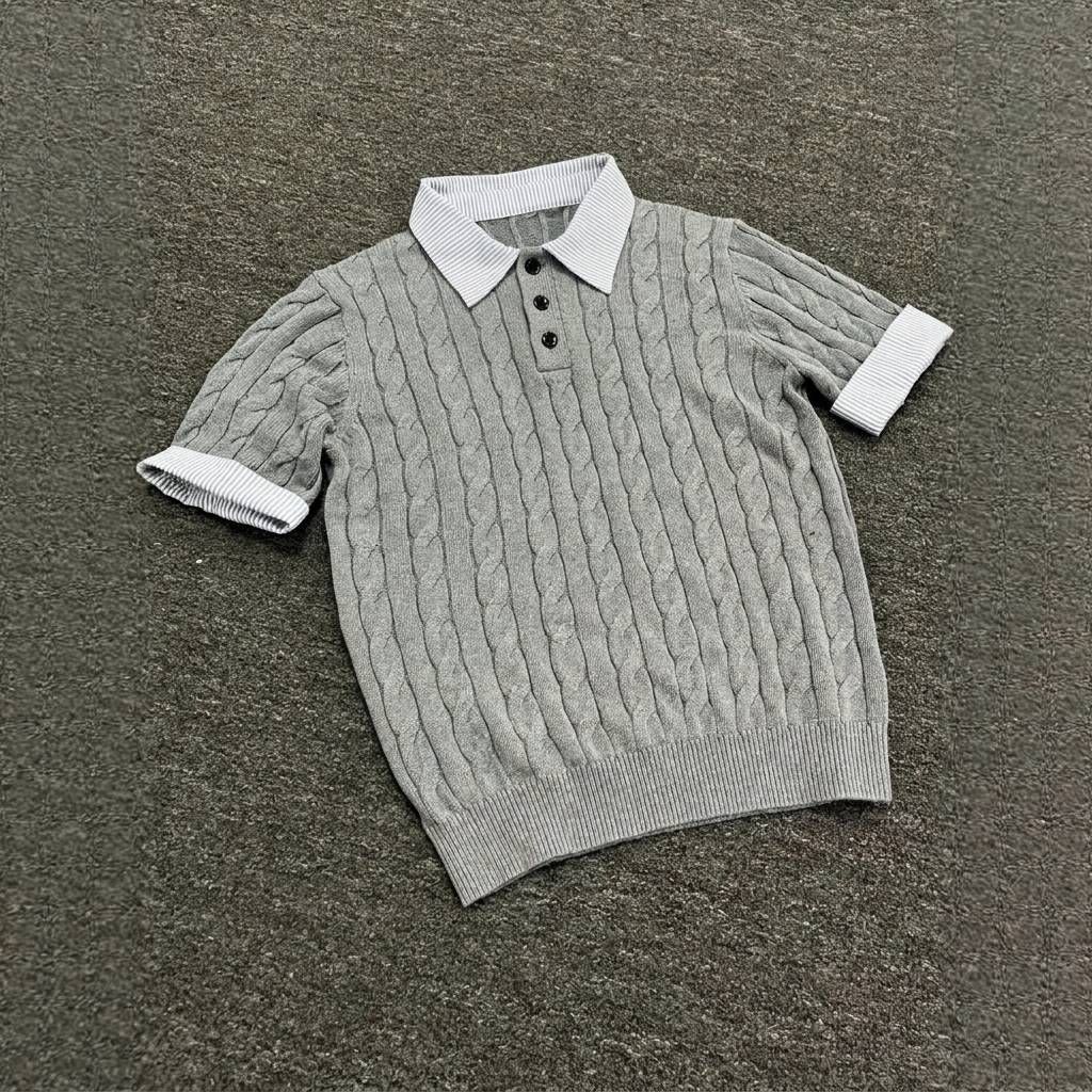 Men's Clothing Old Money Style Knitted Twisted Polo Shirt Short Sleeve Summer Design High End Two Piece T Shirt_viptrois.com