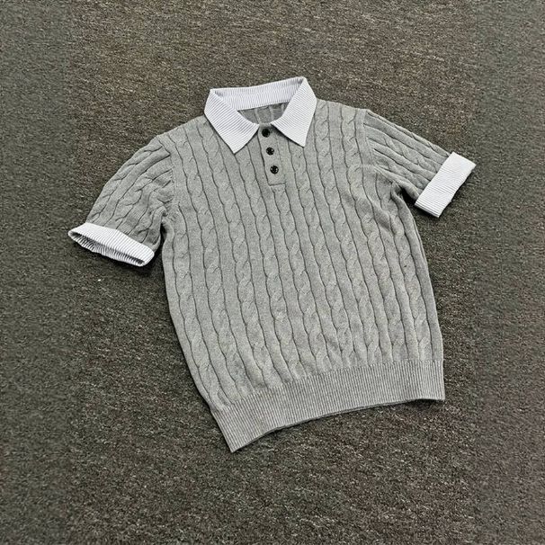 Men's Clothing Old Money Style Knitted Twisted Polo Shirt Short Sleeve Summer Design High End Two Piece T Shirt_viptrois.com