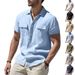 Men's Summer Casual Shirt European Size Breathable Linen Multi Pocket Buttoned Loose Fit Beach Workwear Short Sleeve_viptrois.com