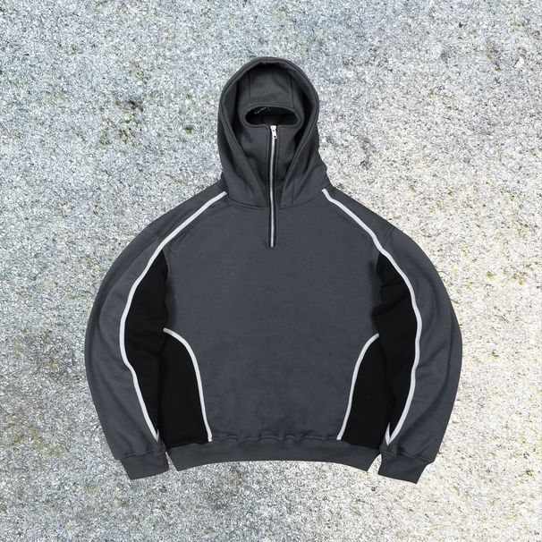 Men's Clothing ins trendy brand double hat personality design color matching hooded sweatshirt autumn and winter new men and women loose sweatshirt_viptrois.com