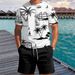 Men's Clothing Short Sleeved Shorts Fashion Casual Men's Short Sleeve T-Shirt & Shorts Set - Tropical Palm Tree Print Beach Vacation Outfit For Summer_viptrois.com