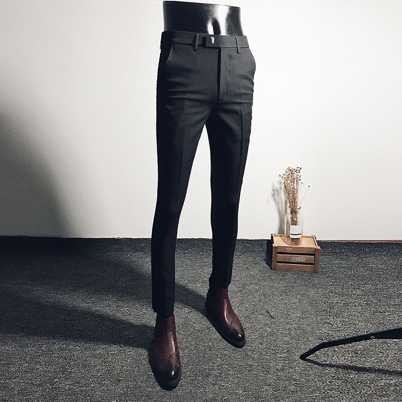 Men's Clothing Trousers Men's Black Slim Fit Nine Point Trousers Version Slim Trend Suit Trousers Summer_viptrois.com