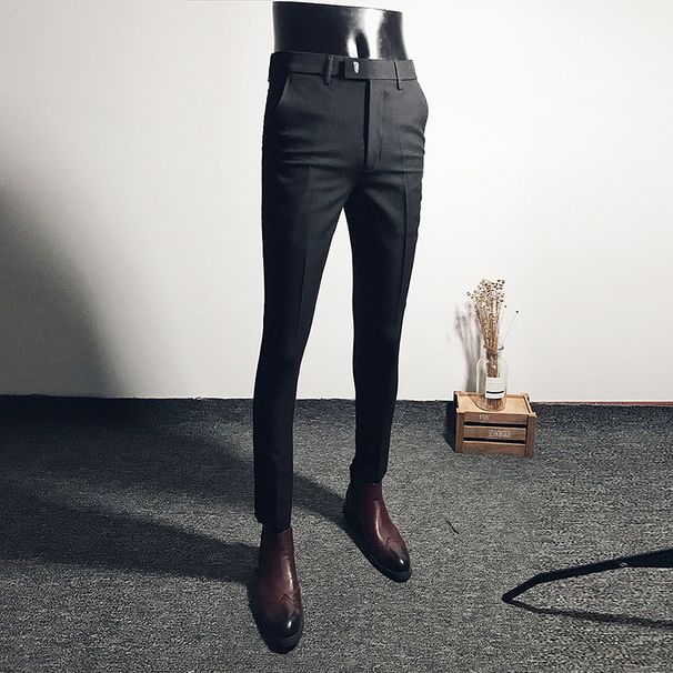 Men's Clothing Trousers Men's Black Slim Fit Nine Point Trousers Version Slim Trend Suit Trousers Summer_viptrois.com