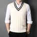 Men's Wool Blend Knit Vest Sleeveless V-Neck Slim Fit Casual Pullover Sweater For All Seasons_viptrois.com