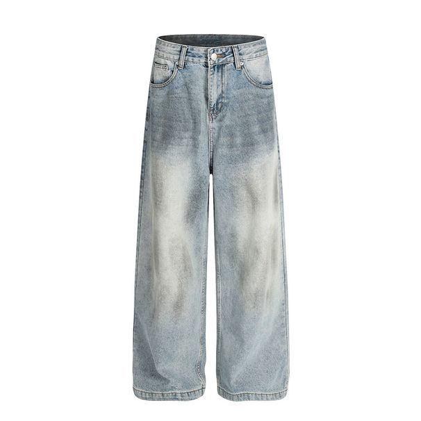 Punk Wasteland Spray Paint Vintage Dirty Jeans For Men, Niche Loose Wide-Leg Washed Frayed Straight Long Pants Trendy_viptrois.com