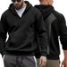 Men's Fleece-Lined Hooded Zip-Up Sweatshirt - Winter Casual Sporty Pullover With Color Block Design (Navy, Black, Army Green, Iron Gray)_viptrois.com