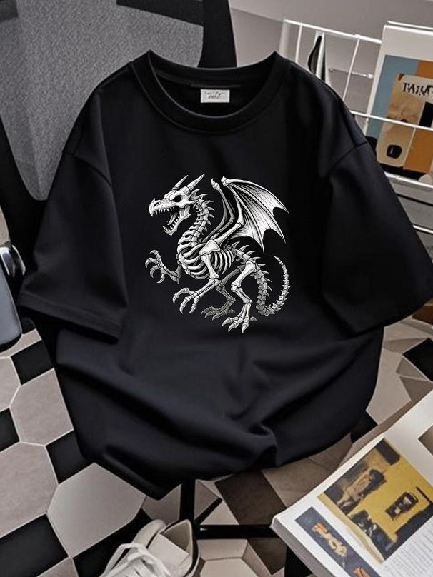 Dragon Skeleton Halloween Fantasy Boys Girls T-Shirt Women Top Graphic Tees Versatile Slightly Breathable Stylish Casual Summer Designer Clothes Unisex Print Round Neck Short Sleeve Female Women Graphic Comfortable Stretched Streetwear Soft_viptrois.com