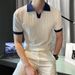 Men's Clothing New Men's Light Mature Style Breathable Versatile Ice Silk Knitted Short Sleeved Polo Shirt Casual Top Trend_viptrois.com