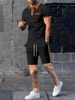 Men's Clothing Waffle Color Matching Short Sleeved Shorts Two Piece Casual Suit_viptrois.com