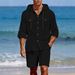 Men's Linen Casual Fashion Suit Long Sleeved Top And Five Point Shorts_viptrois.com