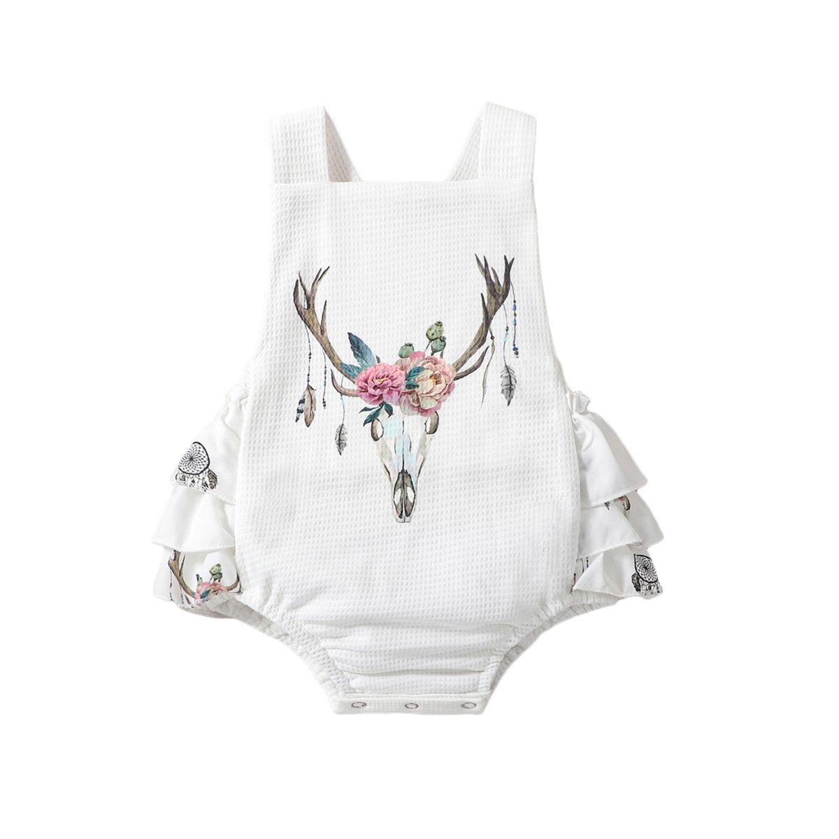 Kids' Clothing Baby Waffle Bull Head Print Romper_viptrois.com