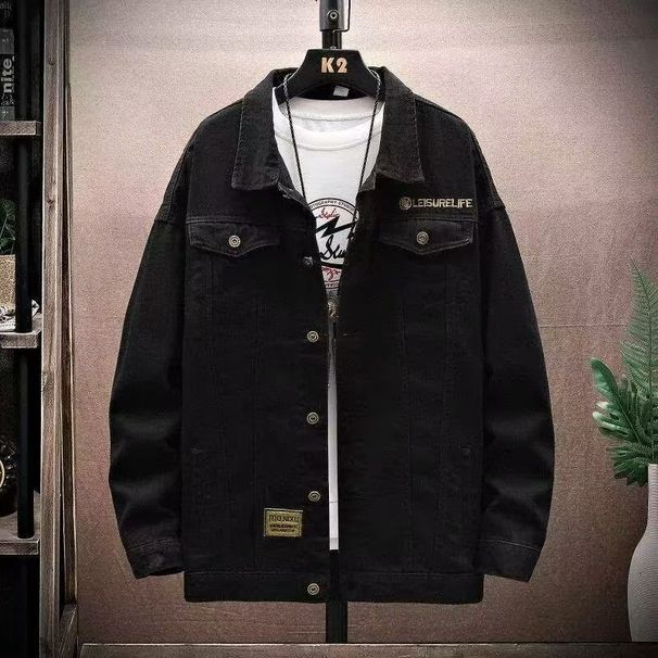 Youth Denim Spring Autumn Boys' Trendy Solid Color Jack, Versatile Top For Male And Middle School Students, Lapel_viptrois.com
