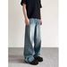 American Style Cleanfit Vintage Blue Jeans Unisex Summer Trendy High Street Straight Versatile Wide Leg Long Pants_viptrois.com