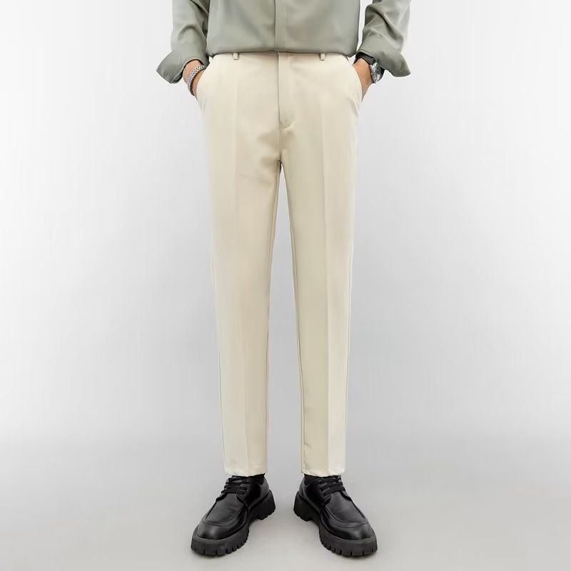 Men's Black Cropped Business Suit Trousers Casual Long Pants Straight Leg Summer Style DK_viptrois.com
