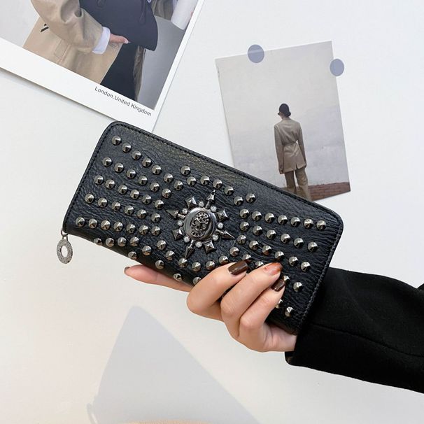 Women’s Bags Punk Rivet Skull Ladies Wallet Long Large Capacity Coin Purse Multi Card Slot Fashion Wallet_viptrois.com