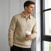 Men's Premium Jacquard Polo Shirt - Long Sleeve Button-Down Collar Sweatshirt For Spring & Autumn, Comfortable & Stylish_viptrois.com