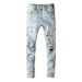 Men's Clothing Ins Same Style Washed Old Hole Cat Whisker Patch Diamond Patch Elastic Slim Fit Skinny Jeans_viptrois.com