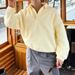 Men's Classic V-Neck Pullover Sweatshirt – Solid Color Long Sleeve Polyester Top (S-XXL, Black/Yellow)_viptrois.com