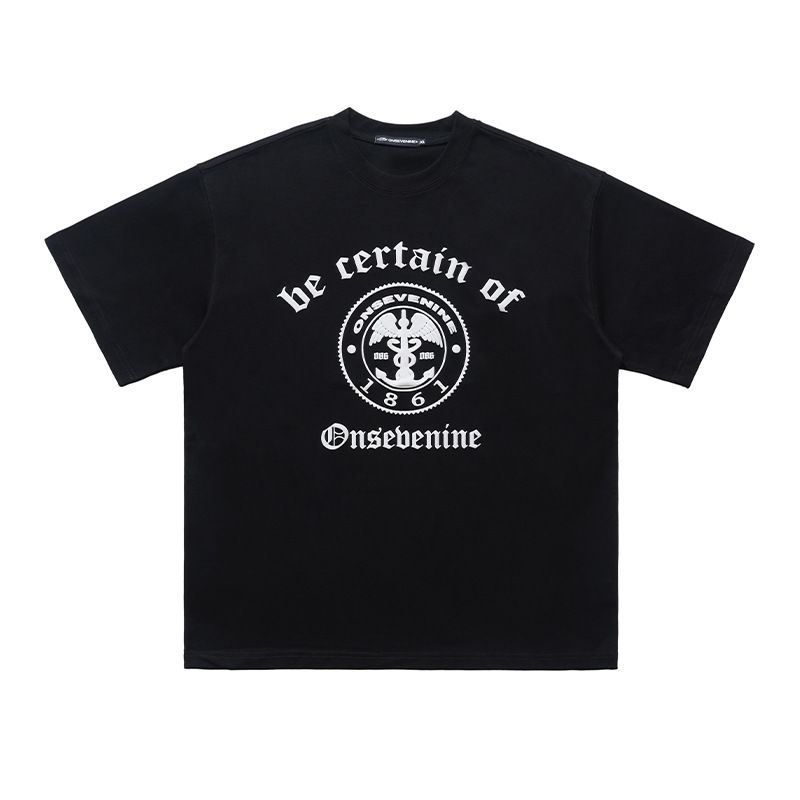 American Street Style Foam Letter Print Short Sleeve Unisex Summer Design Loose Casual Five-Point Top_viptrois.com
