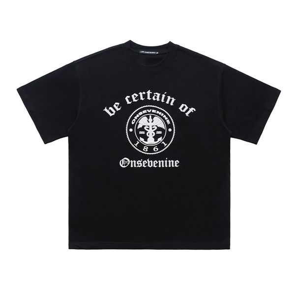 American Street Style Foam Letter Print Short Sleeve Unisex Summer Design Loose Casual Five-Point Top_viptrois.com