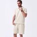 Men's Clothing Solid Jacquard T-Shirt & Shorts Set - Summer Casual Outfit - Breathable Polyester - S-XXXL (Black, Khaki, Gray, Sky Blue, White)_viptrois.com