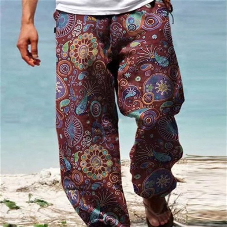 Men's Summer Style Drawstring Printed Street Fashion Loose Casual Leg Trousers_viptrois.com