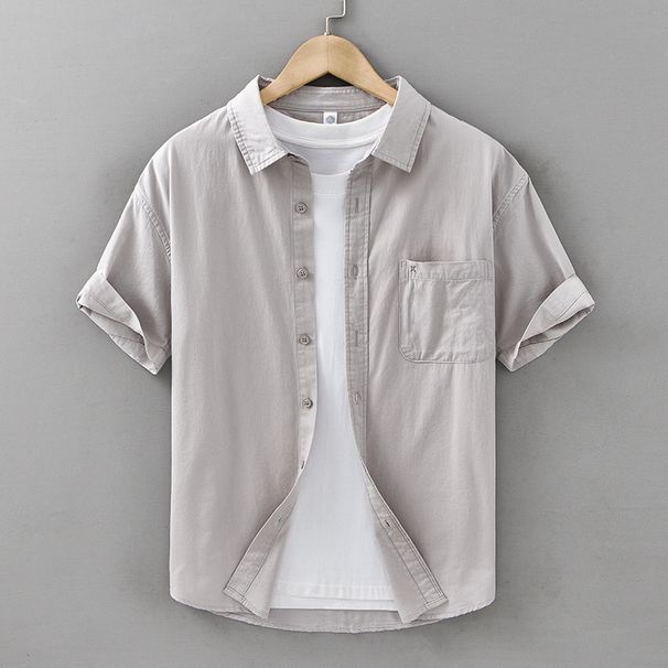 Summer Men's Casual Short Sleeved Pure Cotton Shirt Versatile, Simple And Fashionable, Youth Loose And Trendy Men's Shirt_viptrois.com