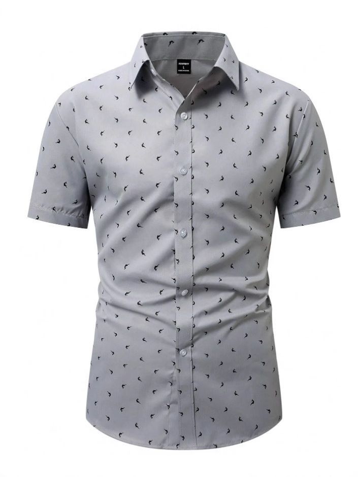 Men's Clothing Men's Digital Printing Thin Shirt Men, Slim Button Daily Casual Short Sleeved Men's Shirt_viptrois.com