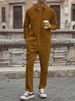 Men's Clothing Men's Corduroy Workwear Set - Long Sleeve Shirt & Relaxed Fit Pants For Casual & Urban Style (Caramel, Black, Army Green, Beige, Gray)_viptrois.com