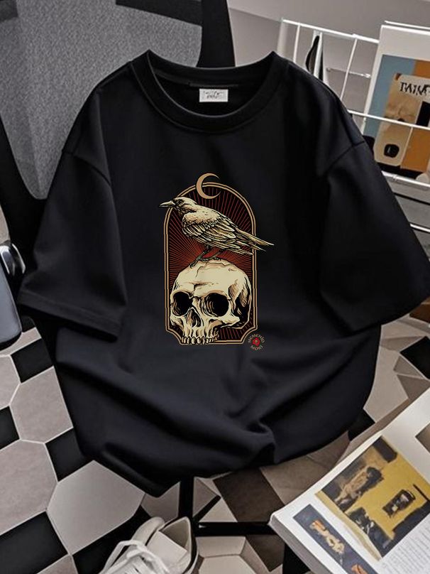 Nevermore Skull And Raven Memento Mori T-Shirt Size S-5XL Stretched Designer Clothes Graphic Soft Breathable Comfortable Fashion Versatile_viptrois.com