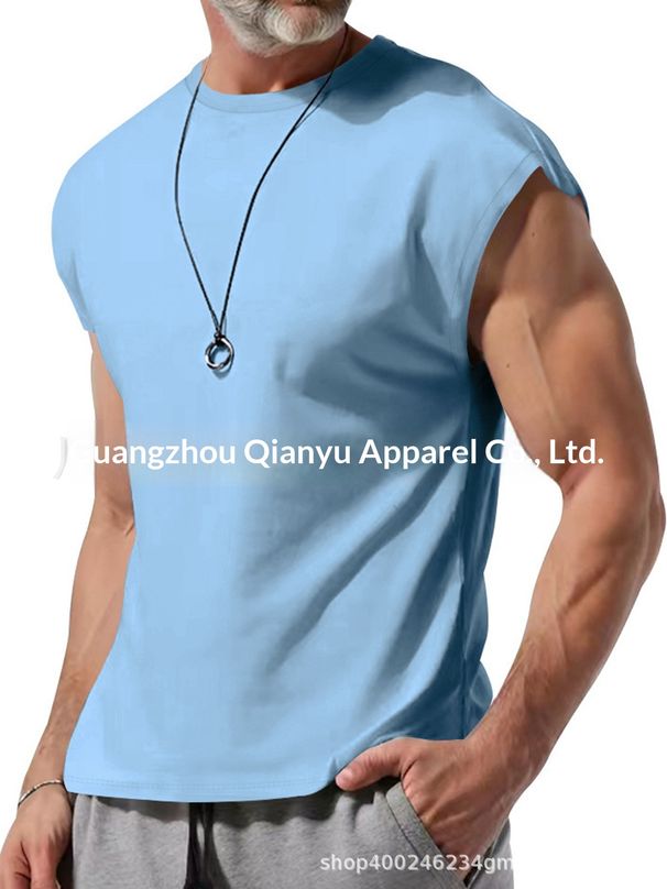 Pulse 2024 Cross-Border European And American Men's Pure Cotton Vest Large Size Sleeveless Solid Color Round Neck Sports Hot_viptrois.com