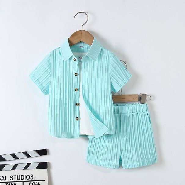 Mother & Kids Children's Clothing Children's Suits Boys' New Short Sleeved Front Button Shirt Elastic Shorts Two Piece Suit Cross Border Supply_viptrois.com