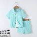 Mother & Kids Children's Clothing Children's Suits Boys' New Short Sleeved Front Button Shirt Elastic Shorts Two Piece Suit Cross Border Supply_viptrois.com