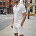 Men's Solid Jacquard Zip-Up Polo & Shorts Set – Spring Casual Outfit With Half-Zip Ventilation_viptrois.com