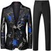 Modern Men's Business Casual Suit Set Inspired Slim Fit Wedding & Party Blazer With Contrast Pants (Rose/Blue/White/Silver/Red/Green/Black)_viptrois.com