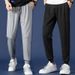 Men's Clothing Ice Silk Pants Spring And Summer Loose Type Large Size Cuffs Sports Thin Breathable Nine Point Casual Pants_viptrois.com