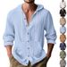Spring And Autumn American-style Loose Men's Loose Linen Casual Simple Beach Hooded Long-sleeved Shirt Men_viptrois.com