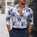 Men's Clothing Long Sleeved Shirts Four Sided Stretch Floral Print Trendy Versatile Long Sleeves Shirt_viptrois.com
