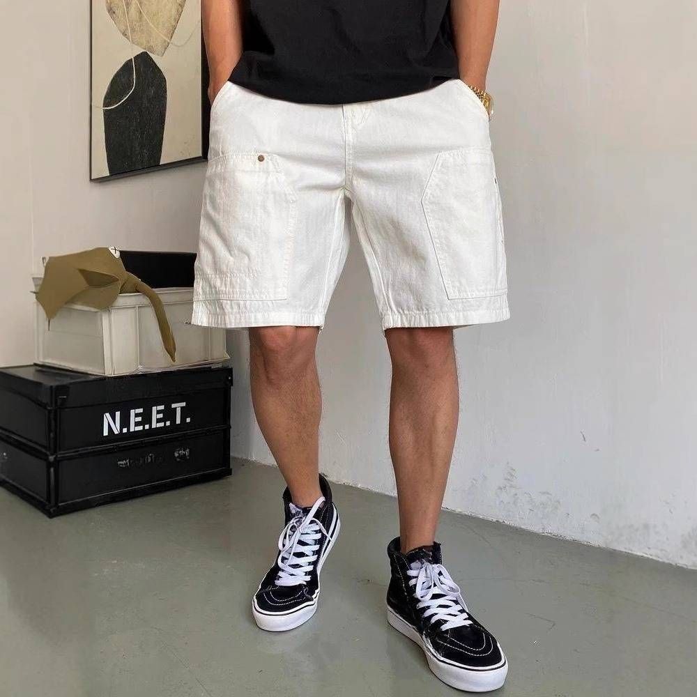 Men's Clothing Summer Casual Handsome White Work Shorts Men's Loose Trendy Brand Mid Length Pants High Street All Match 5 Point Pants_viptrois.com