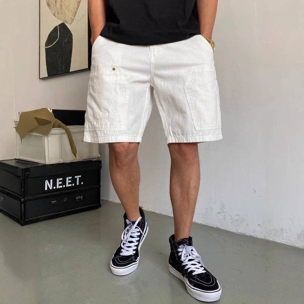 Men's Clothing Summer Casual Handsome White Work Shorts Men's Loose Trendy Brand Mid Length Pants High Street All Match 5 Point Pants_viptrois.com