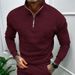 Cross-Border Autumn Winter Fleece Long Sleeve Sweatshirt European American Half-Zip Polo Stand Collar Solid Color Men's_viptrois.com